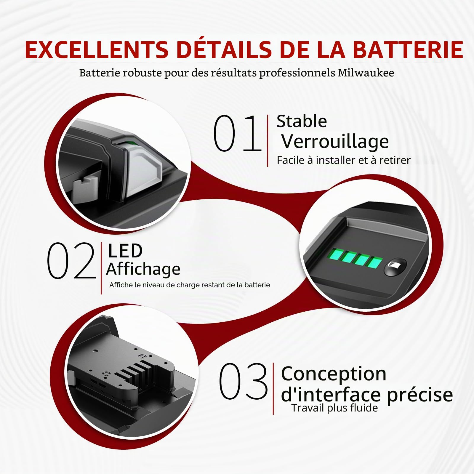 Lot de 2 batteries de rechange 18 V 5,0 Ah/5000 mAh pour chargeur Milwaukee et DC18RC compatibles avec M18B 48-11-1840 48-11-1850 48-11-1828 48-11-1815 48-11-1820 48-11-1820 11-18 22 48-59-1812 48-59