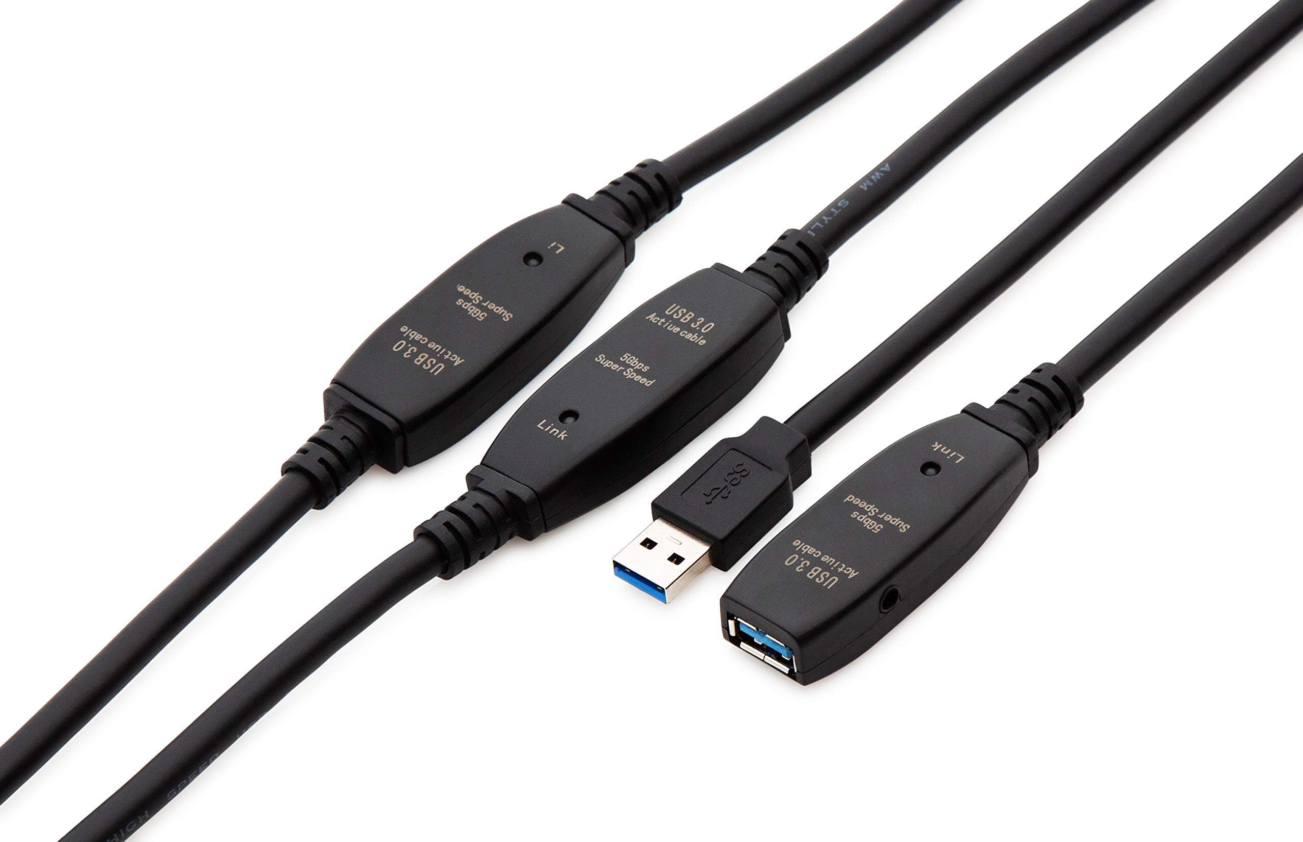 MutecPower 100 Feet Active USB Extension Cable 3.0 Male to Female with 3 Extension chipsets Signal Booster - Repeater Cord 30 Meters / 100 Feet (AC Power Supply Included)