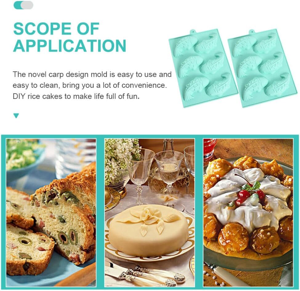 Kichvoe 2Pcs Carp Silicone Cake Molds 9.44X6.45X0.94In Fish Shaped Baking Molds for Chocolate Candy Jelly Fondant Ice Cubes and Diy Desserts Party Decorations