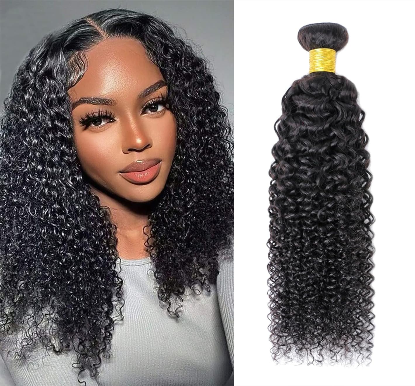 Kinky Curly Human Hair Bundles Thick Brazilian Virgin Curly Weave Bundles Human Hair 100% Unprocessed Double Weft Natural Black Color Can Be Dyed 100g 18 Inch