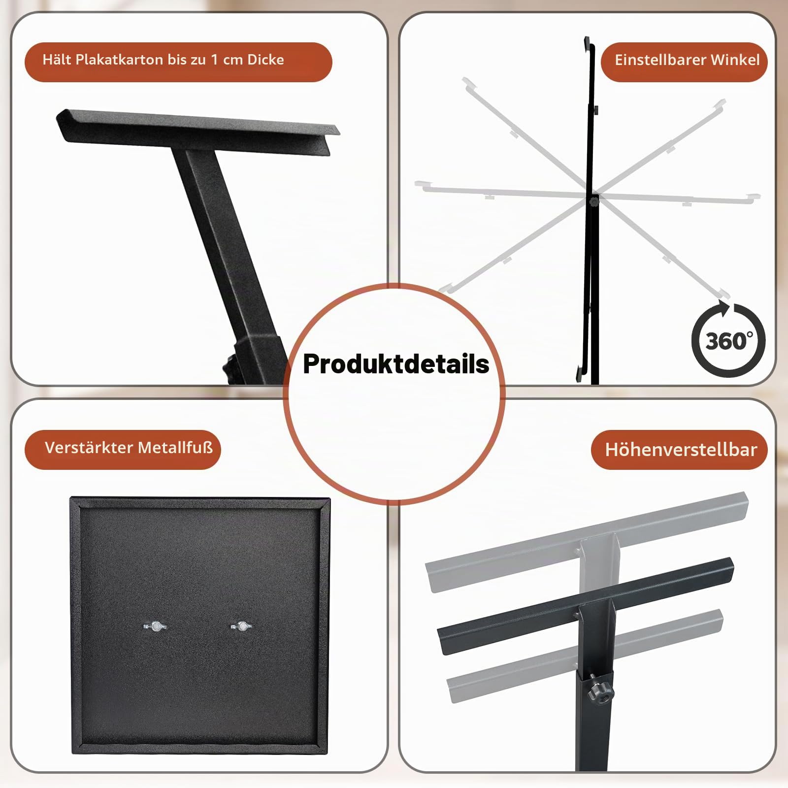 Infoständer Doppelseitiger Höhenverstellbar 180°-Drehung Aufsteller Plakatständer Metall Präsentationsständer Werbeständer Standhöhe Werbung, Ausstellung, Speisekarten, Präsentationsständer