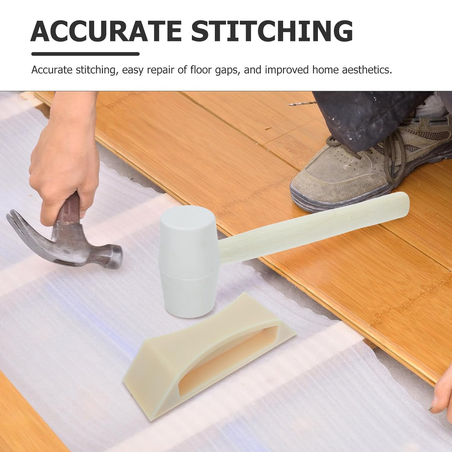 1 Set Floor Installation Tool Set - Floor Installation Tapping Block with Hammer & Gloves for Laminate Gap Repair - Home Maintenance Kit
