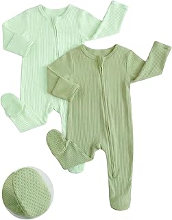 Baumwolle Baby Schlafanzug 2er-Pack, Langarm Neugeborene Baby Jungen Mädchen Strampler Babykleidung Bekleidung 0-12 Monate