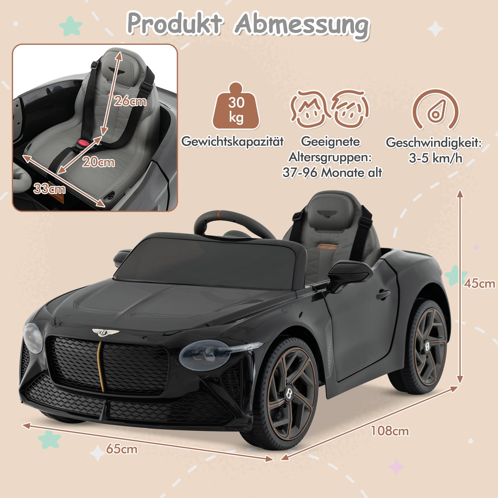 COSTWAY Bentley samochód elektryczny dla dzieci, 12 V, pojazd dziecięcy z pilotem zdalnego sterowania, światłem i muzyką i USB, elektryczny samochód dziecięcy, pojazd elektryczny dla dzieci od 3 lat