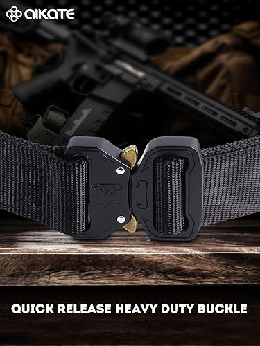 Miniatura 3 de AIKATE Cinturones tácticos para hombre, cinturón EDC de liberación rápida resistente, cinturón de batalla militar de nailon reforzado de 2 capas de