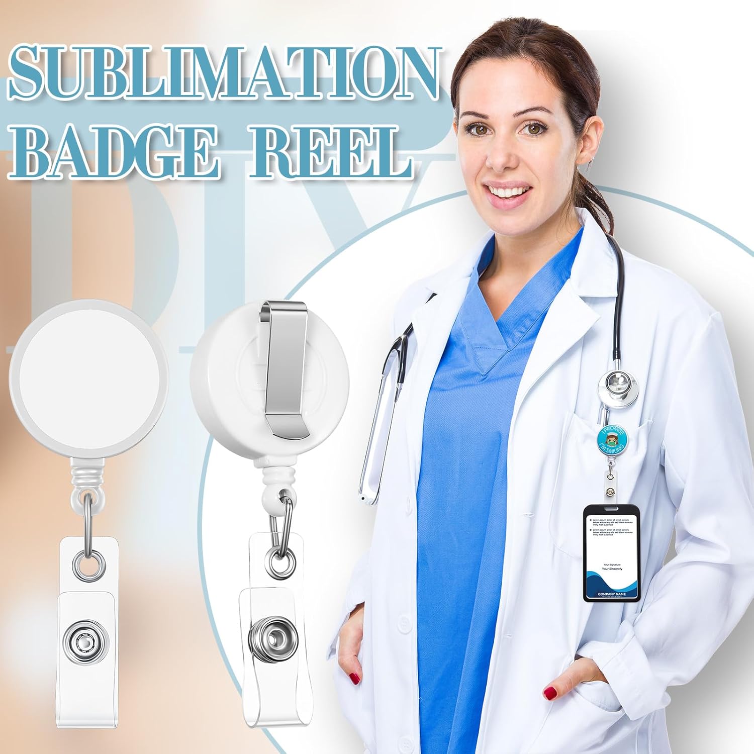 Tenceur 100 Pcs Sublimation Badge Reel Blanks Nurse Cute Retractable Name ID Clip Badge Holder for Doctor Nursing Name Medical Assistant Coworker Work Accessories Bulk Gifts