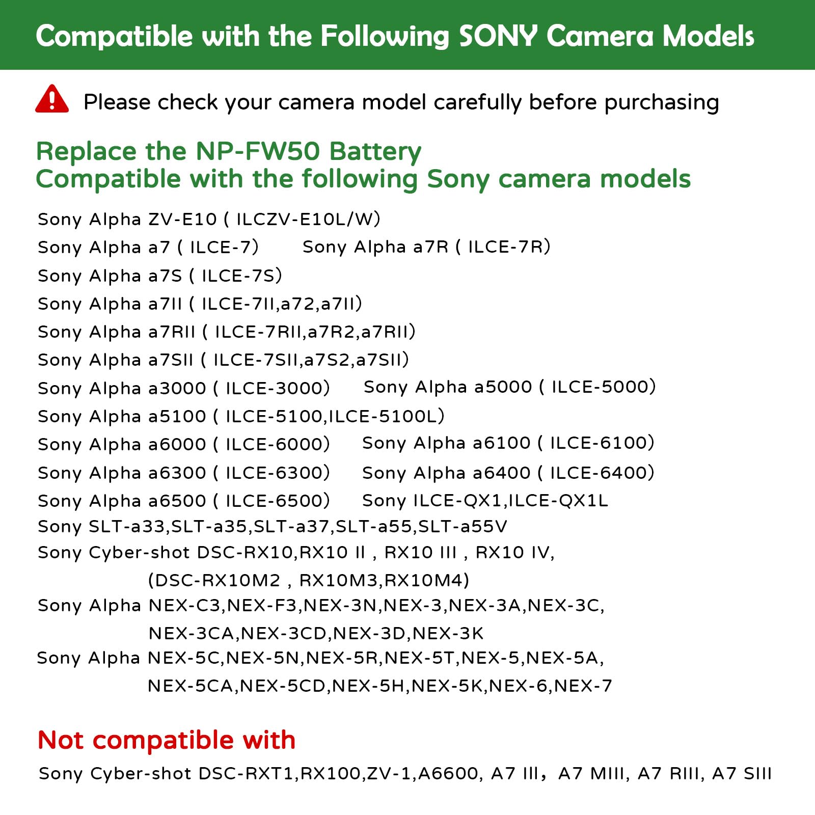 AC-PW20 Adaptador de Corriente con Pantalla LCD NP-FW50 Kit de acoplador de CC de batería simulada para Sony Alpha A6000 A6100 A6300 A6400 A5100 A7 A7RII A7S ZV-E10 RX10II III IV NEX3 / 5/6/7