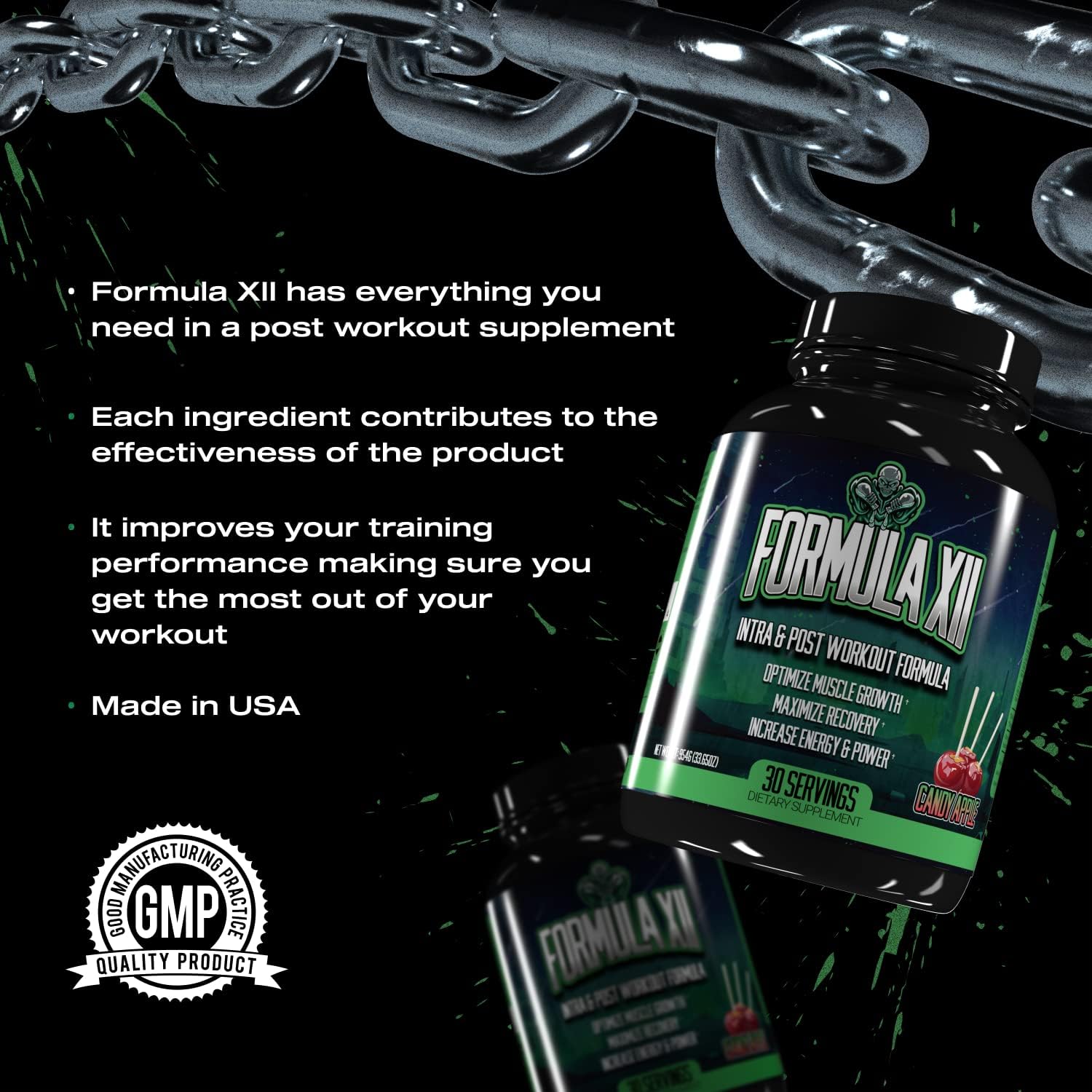 Huge Supplements, Formula XII Intra Workout Supplement Powder with Post Workout Recovery Formula, Helps to Build Lean Muscle Mass and Boosts Recovery (Candy Apple, 33 Oz) : Health & Household