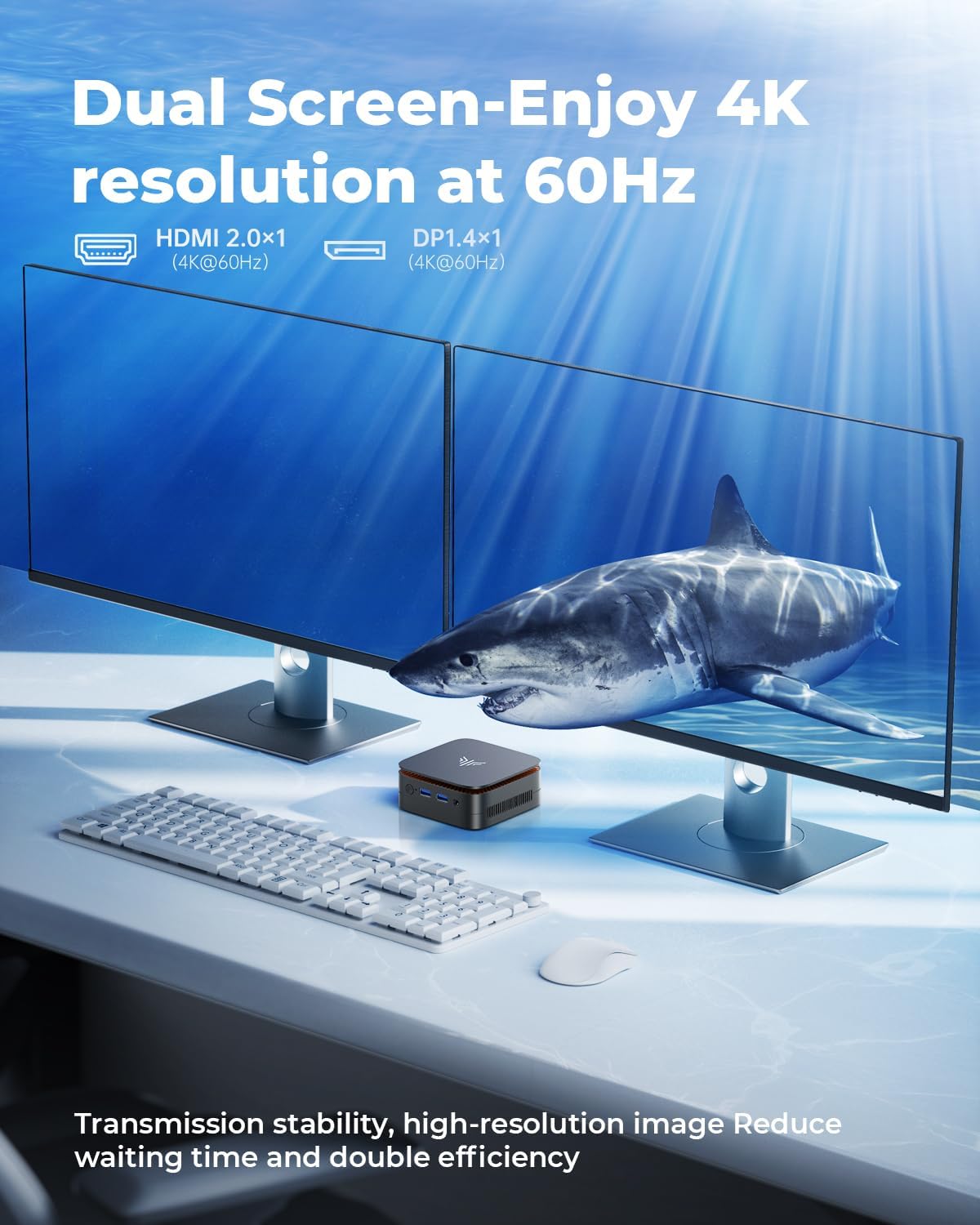 KAMRUI Essenx E1 Mini PC W-11 Pro,Ιntel Alder Lake-Ν95 (Βeats N5095/N5105, Up to 3.4GHz), Mini Desktop Computers with 16GB RAM 512GB M.2 SSD, Mini Computer Dual 4K UHD for Home Business Office - Image 4