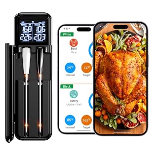 Smart Wireless Meat Thermometer,Digital Cooking Thermometer with Dual High-Accuracy Sensors, 2 Pack Ceramic Heat-Resistant Probe, Instant Read LCD & App Control for Kitchen,BBQ,Oven,Grill,Air Fryer - Amazon product rated Grade A