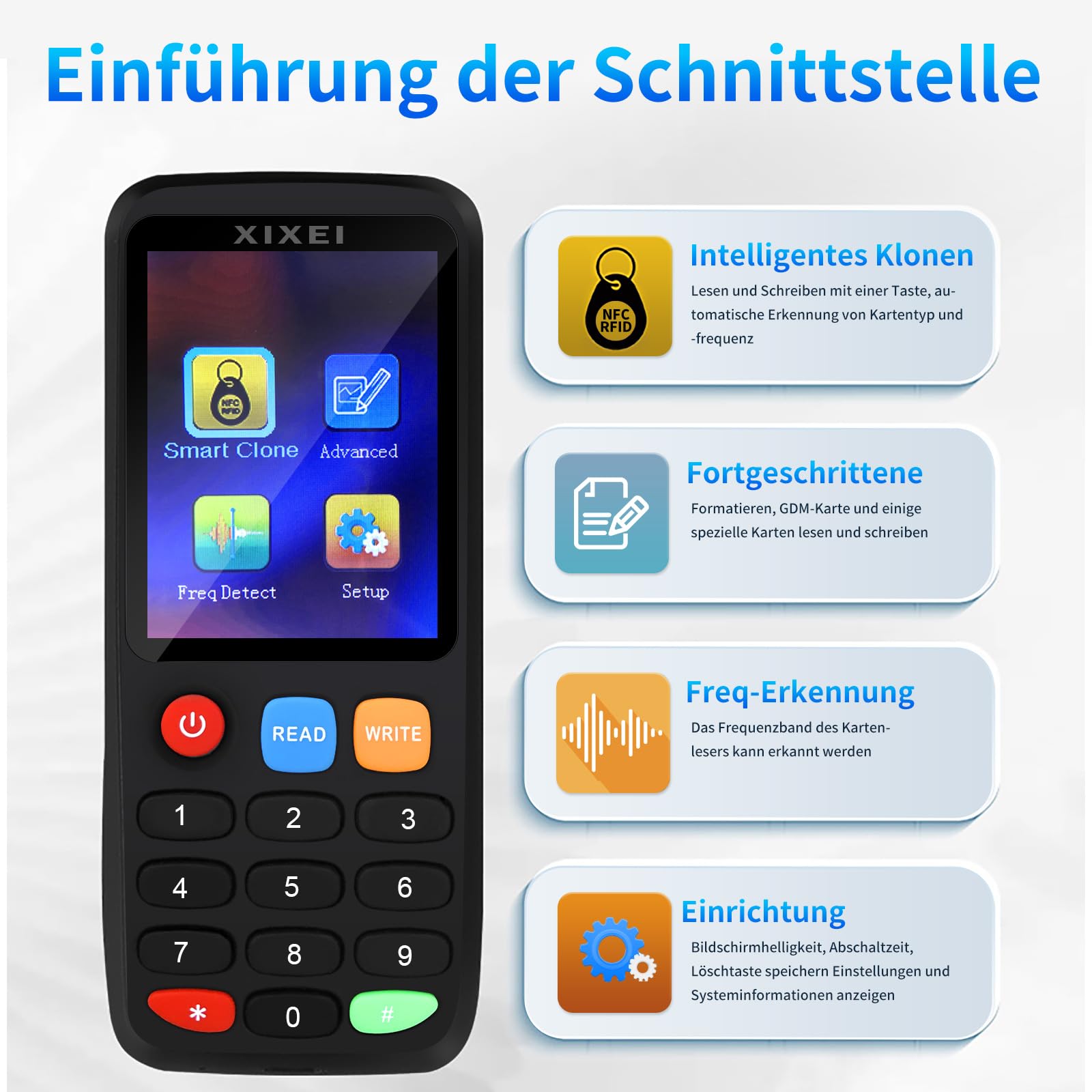 RFID-Kopierer,Fob Copier, RFID lesegerät Chip kopierer, Decodierung, IC-Karte, intelligenter Schlüssel-Duplikator für T5577/5200-Karten Mit 5200 Schlüsselanhängern + UID-Karten x 5