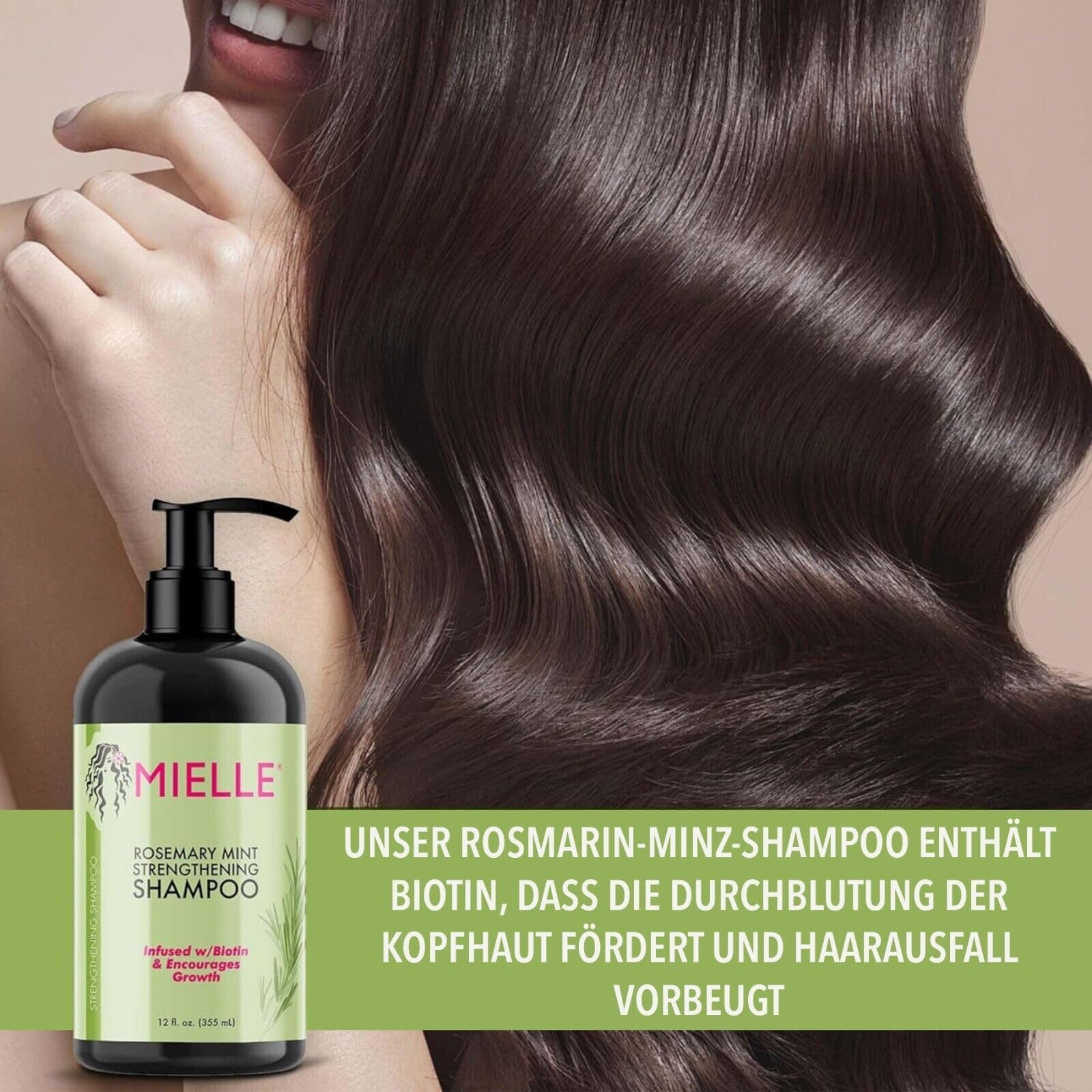 P-Beauty Rosmarin Minze Shampoo, mit Biotin 3x355ml - stärkendes Haarshampoo - Shampoo für Haarwachstumm & Haarausfall - Haarpflege & Kopfhautpflege - Stärkungsshampoo - Schuppenshampoo