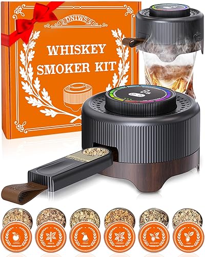 Kit de ahumador eléctrico de whisky con control de humo ajustable (0 a 60 años), kit de ahumador de cóctel con 6 virutas de madera, no necesita