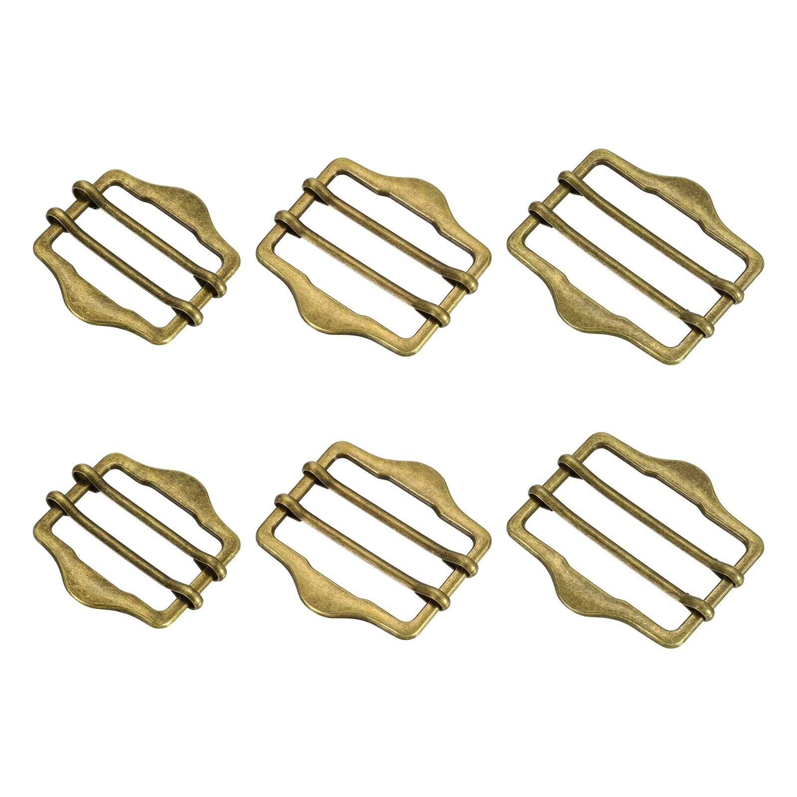 sourcing map 6Pcs Metal Slide Buckles, 40mm Double-Pin Webbing Strap Roller Adjuster, Slider Buckle Tightener for Suit Belt Cloth Bags Replacement Part, Bronze