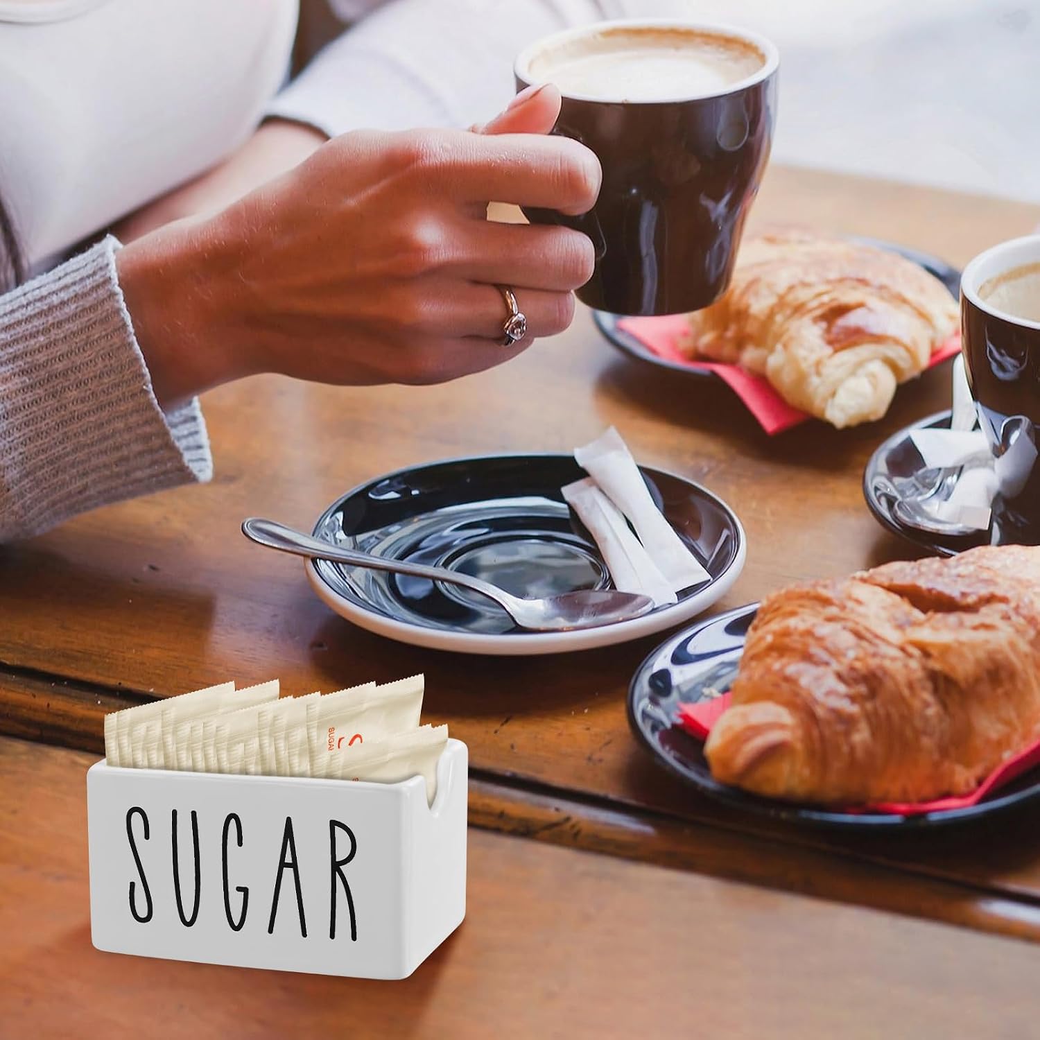 White Ceramic Sugar Packet Holder for Coffee Bar, Sugar Packets Caddy, Sugar Packet Container Packets Dispenser Packet Organizer for Table, Office, Hotel, Restaurant