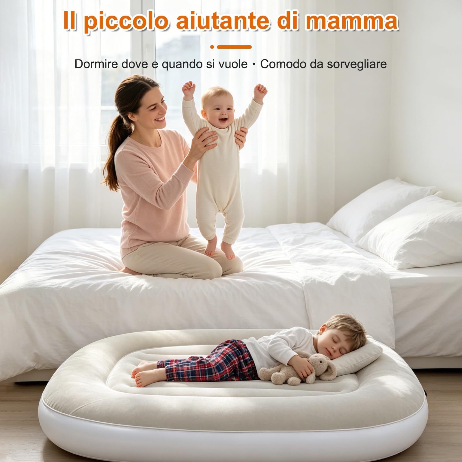 Lettino gonfiabile per bambini, materasso ad aria portatile per bambini con pompa a mano