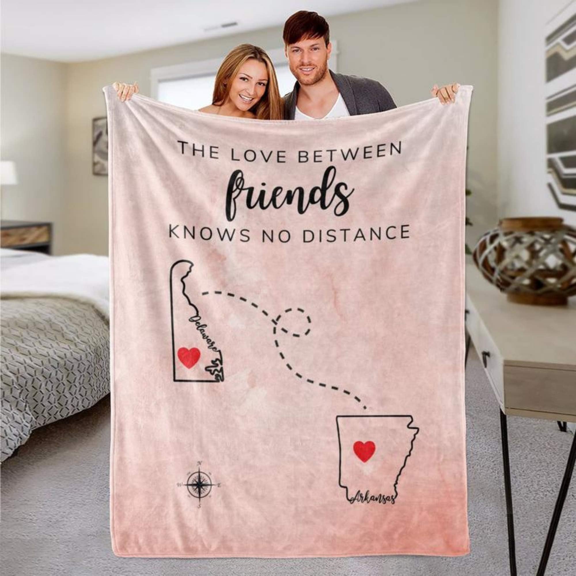Couverture d'amitié longue distance personnalisée pour femme - Cadeau personnalisé pour meilleures amies, sœur, petite amie, cadeau unique pour adolescentes (127 x 152 cm)