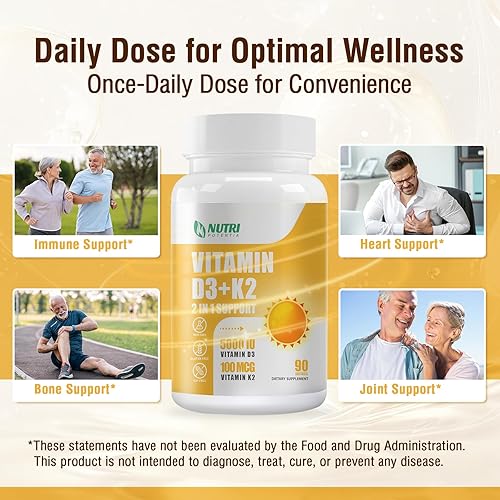 Miniatura 5 de Suplemento de vitamina D3 K2 con aceite MCT, vitamina D3 5000 UI y K2 100 mcg Softgel, suplemento de apoyo para la salud ósea y cardíaca, sin