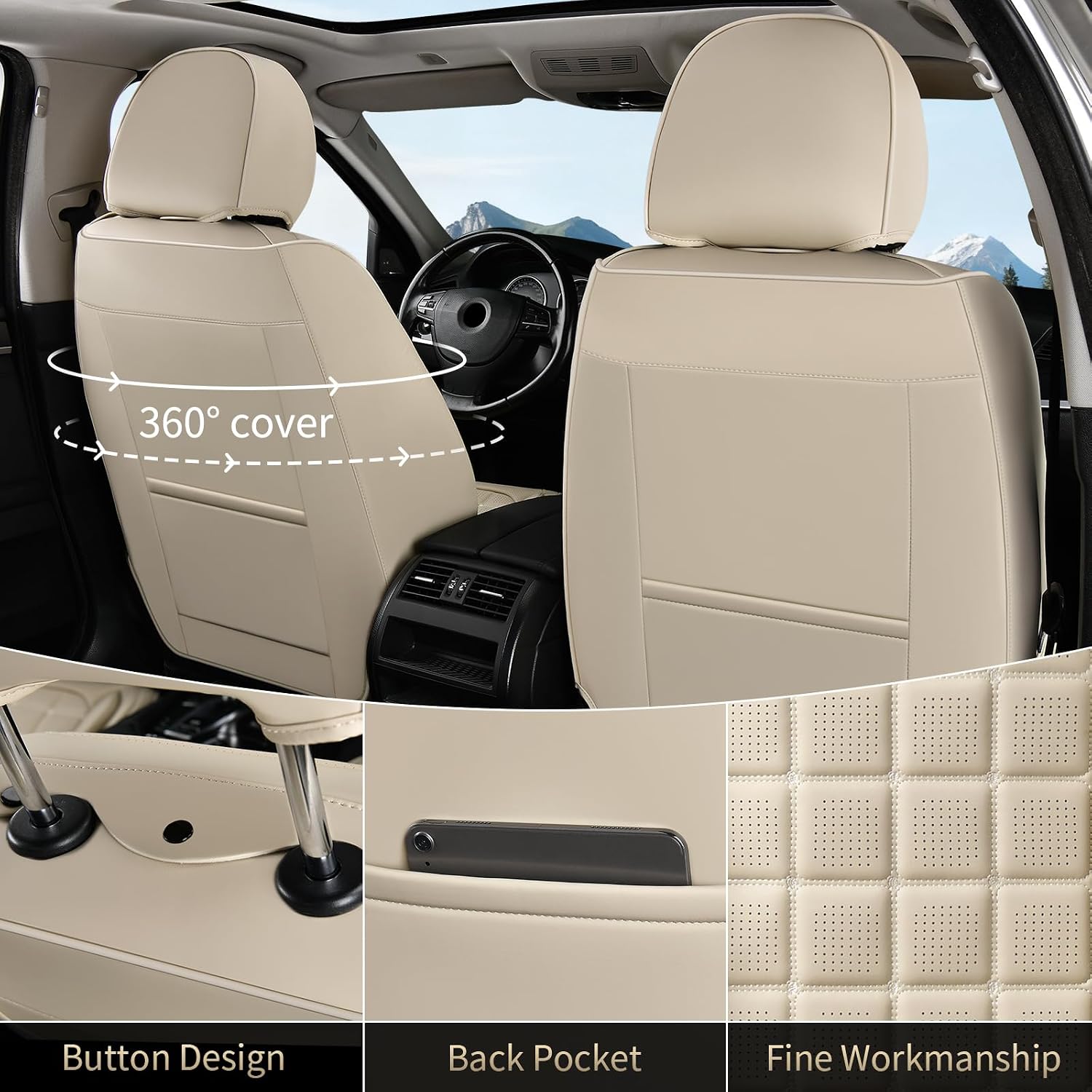 FLORICH Car Seat Covers Full Set, Leather Seat Covers for Cars, Waterproof Car Seat Protectors 5 Seats, Front and Rear Seat Covers for Cars, Automotive Seat Covers Protector Fit for Most Cars Trucks