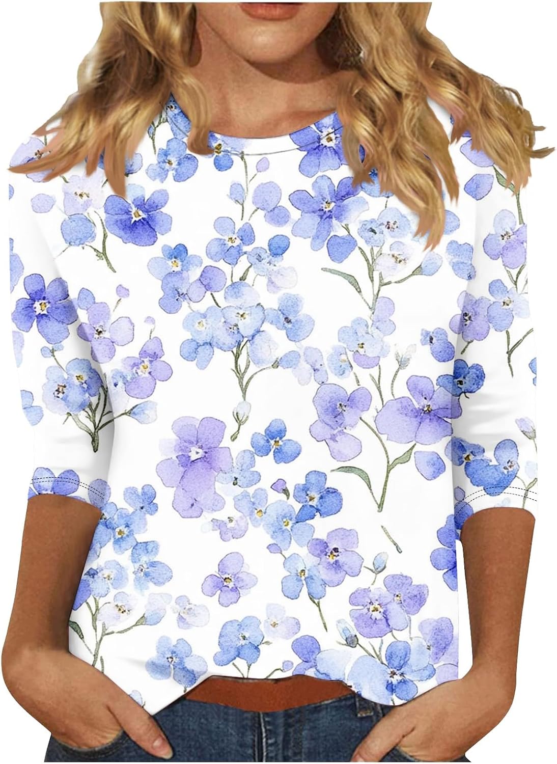 PBNBP 3/4 Sleeve Tops for Women Trendy Summer Blouses Dressy Casual Floral Tunic Tops Cute Fashion Shirts Vintage Tee 2025
