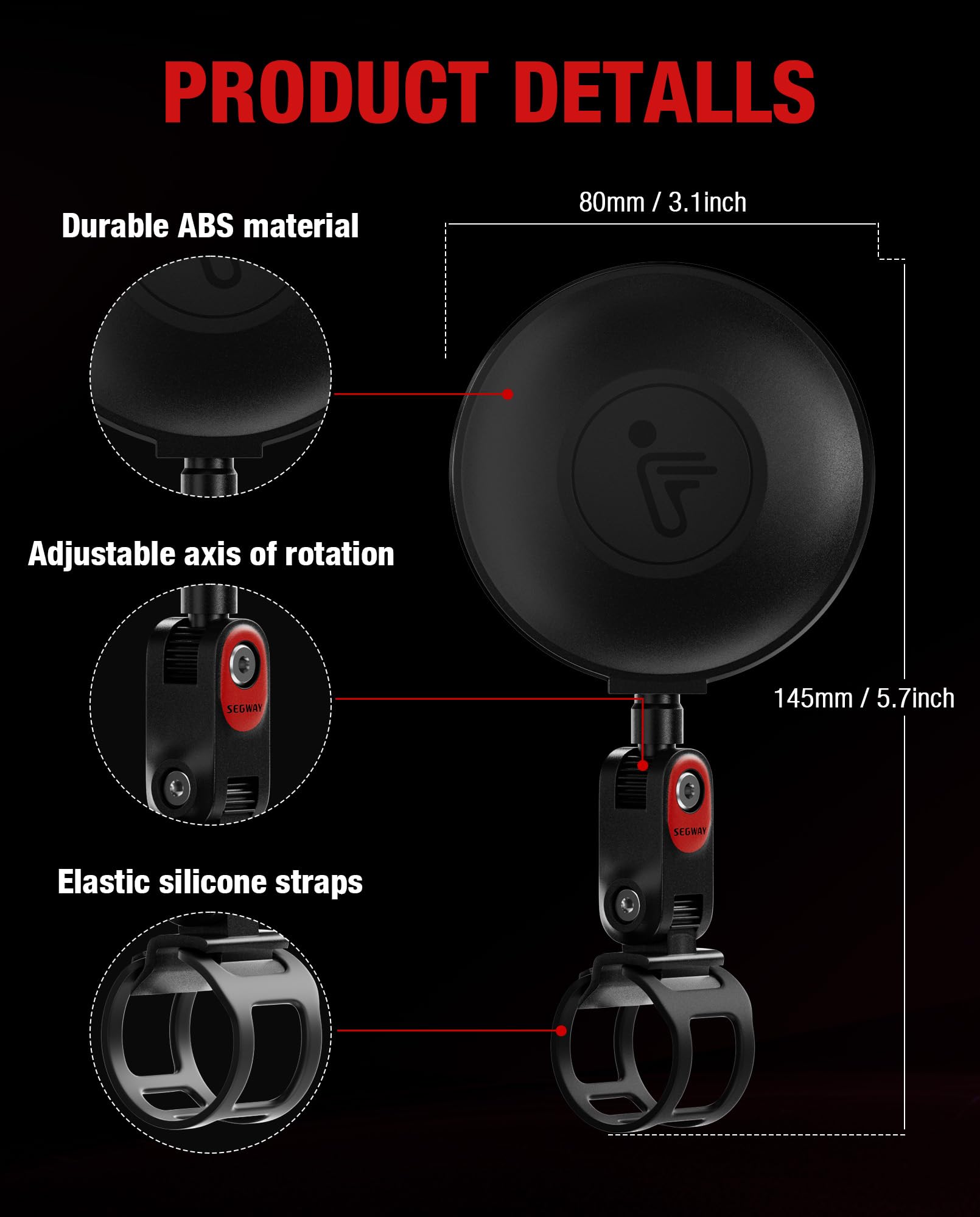 Espejos Retrovisores Ajustables a 360° (Paquete de 2) Compatibles con Segway Ninebot TODAS las Patinetas MAX G30 G2 G3 ZT3 Pro GT3 F3 E3 (Excepto Air T15), Espejo Gran Angular para, Vidrio HD