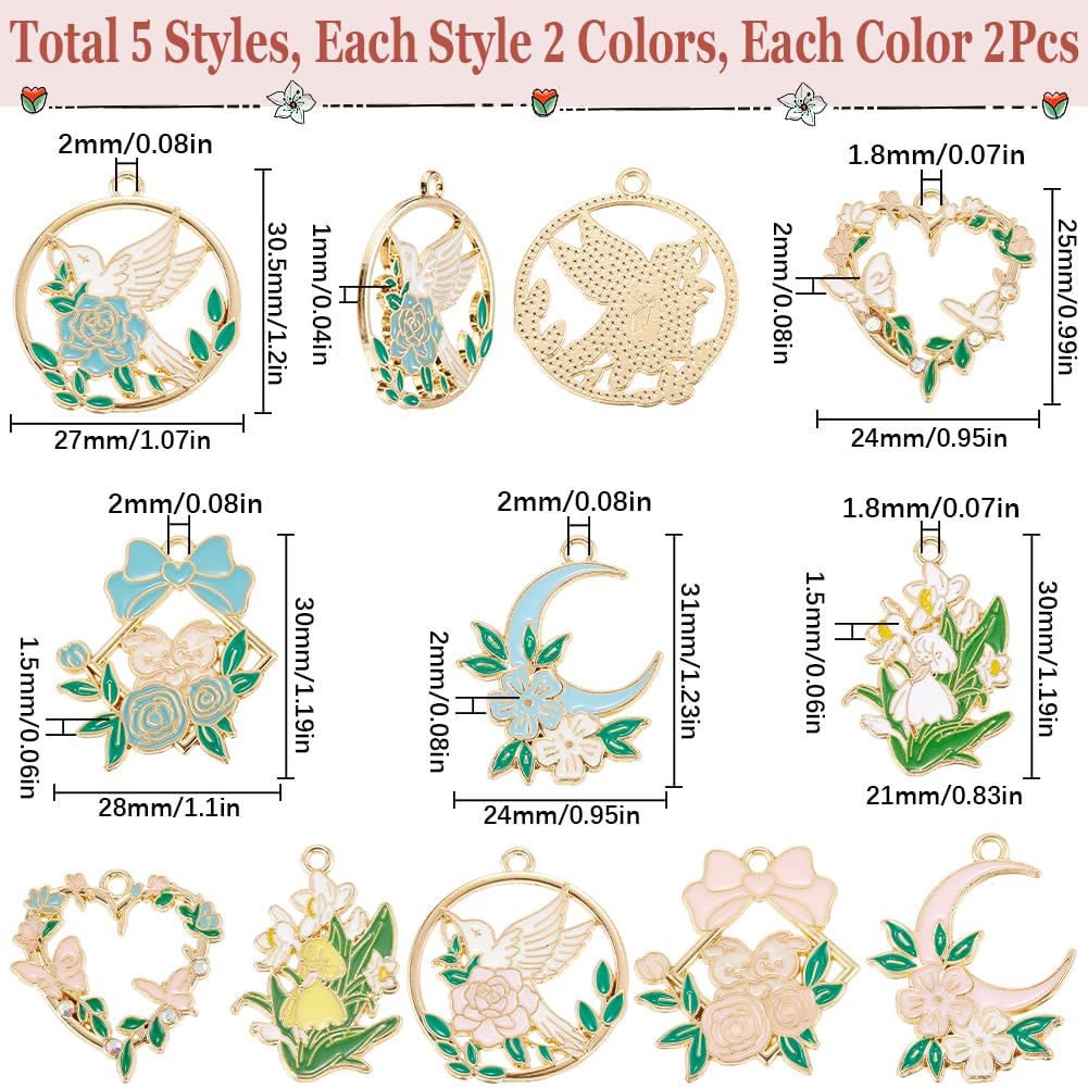 SUNNYCLUE 1 Box 20Pcs 10 Styles Metal Floral Charms Gold Flower Charms Bulk Alloy Enamel Butterfly Rabbit Bird Flowers Charms for Jewellery Making Charms Supplies DIY Crafting Necklace Bracelet - Image 3