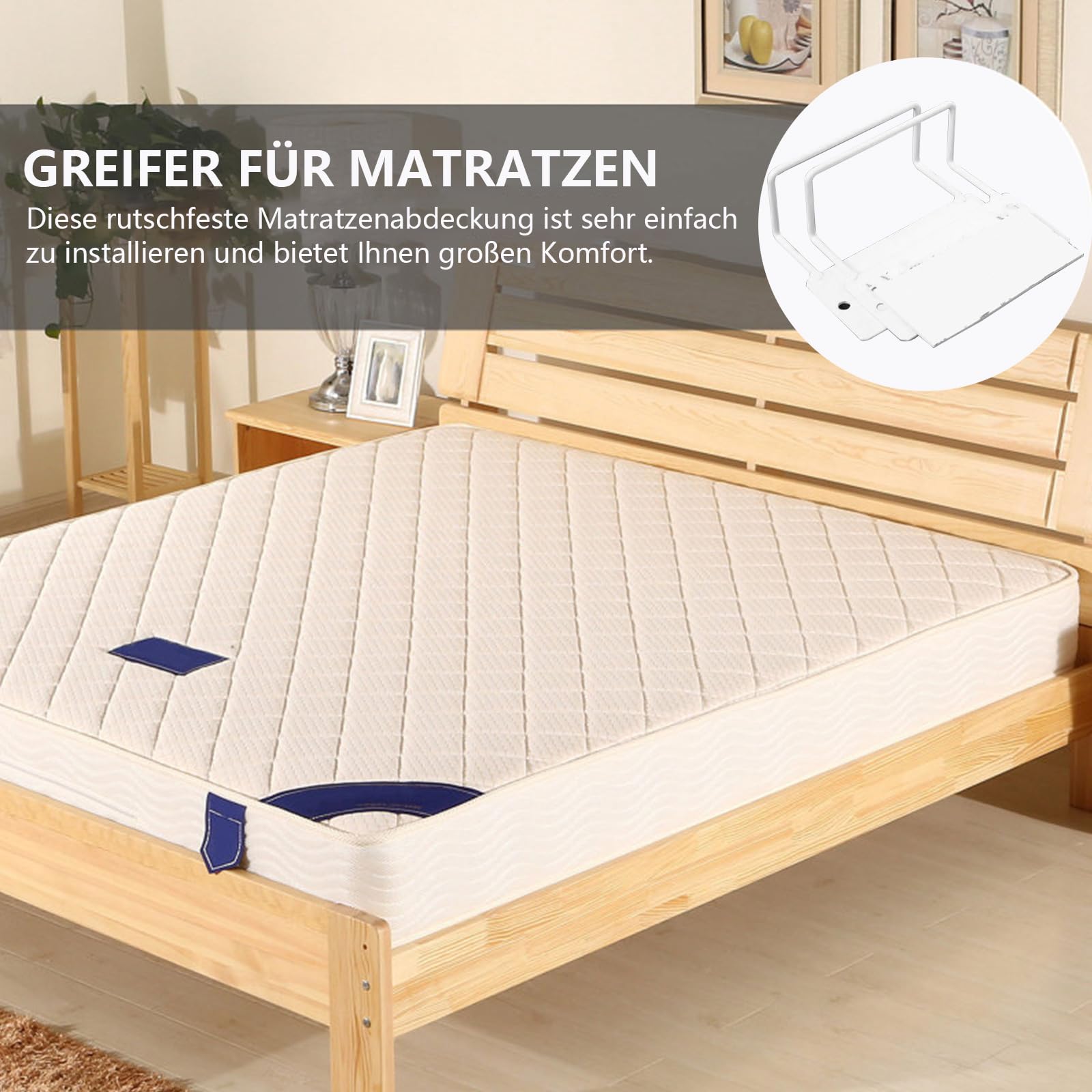 Soporte para colchón antideslizamiento de metal con tornillos y pegatinas adhesivas, tope de cama para colchón lateral, relleno de grietas para colchones, fácil instalación (4, blanco)
