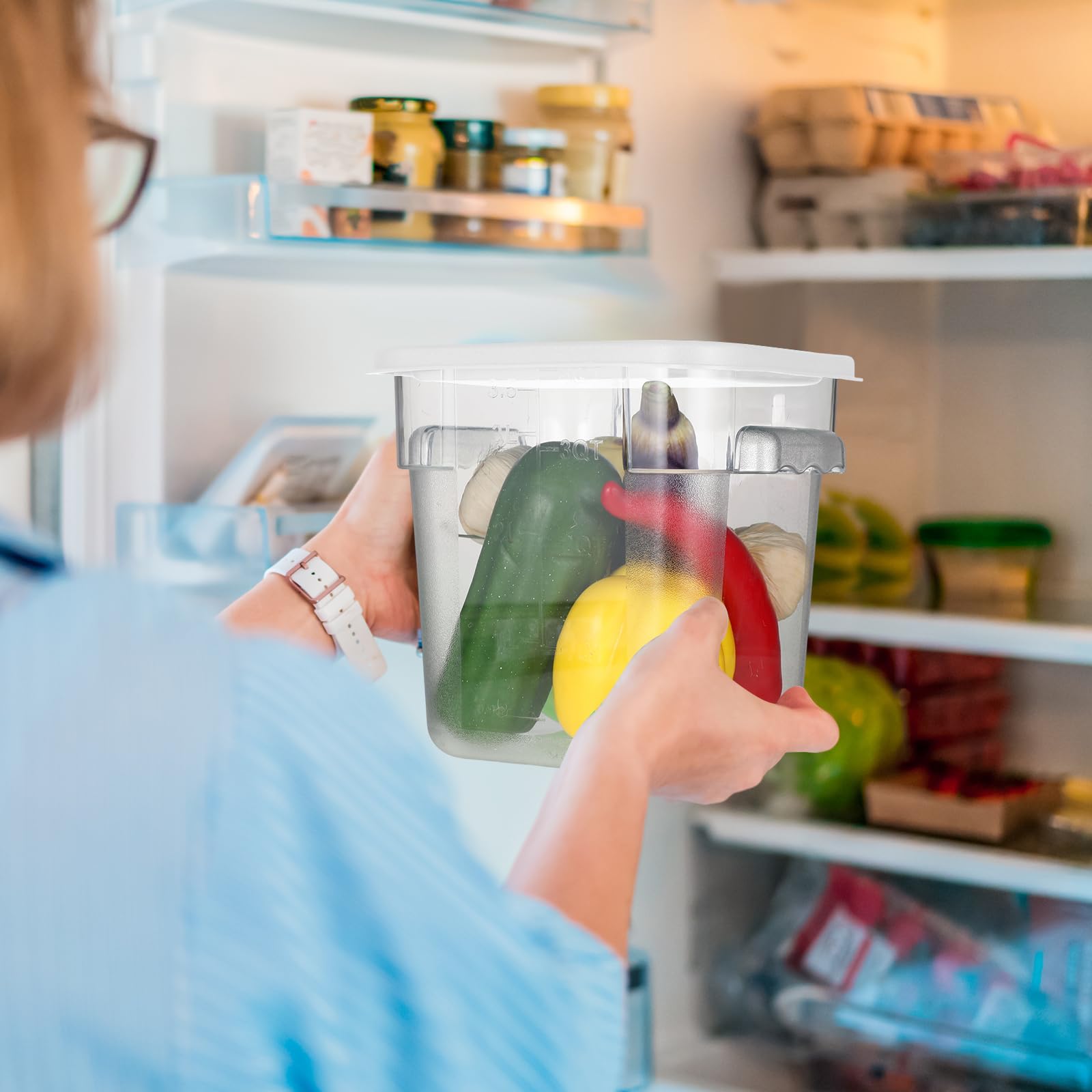 Suclain Juego de 8 recipientes de almacenamiento de alimentos con tapas, 4 cuartos y 6 cuartos de galón, recipientes comerciales cuadrados transparentes con asas de báscula para el hogar, restaurante,