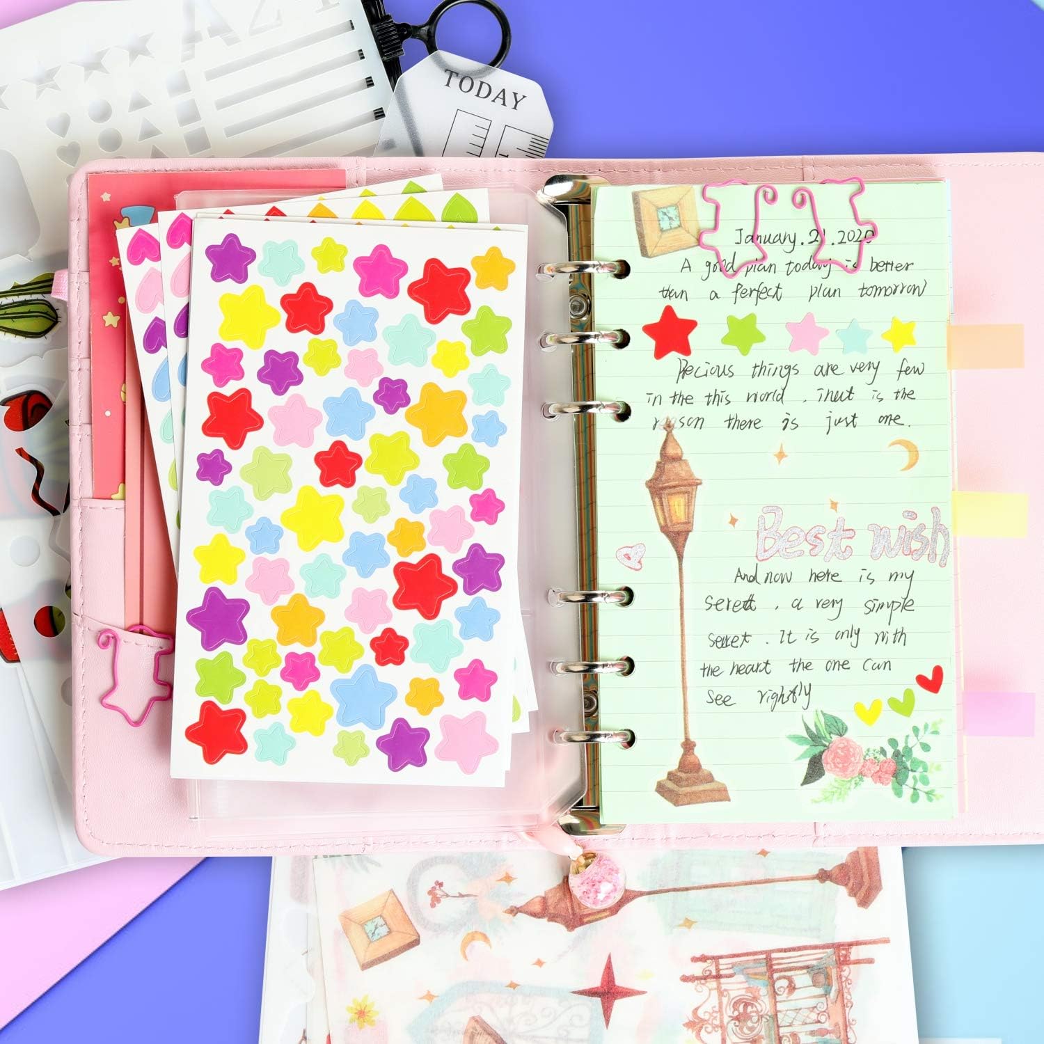 2 Pack A6 Refill Lined Paper Set, 50 Sheet/Pack, 5-Color A6 Loose Leaf Planner Filler Paper 200 Pages for A6 Refillable 6-Ring Binder Journal Diary Notebooks Refill