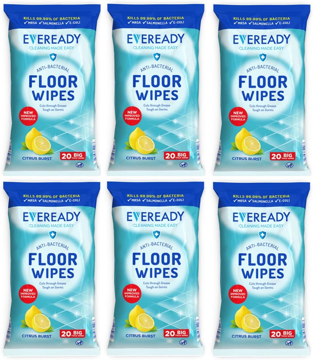 6 x Eveready Anti Bacterial Floor Wipes Big Thick Wipes Citrus