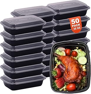 [50 Pack] STEUGO 1 Compartment Black Meal Prep Containers - Reusable Plastic Meal Storage Containers with Airtight Lids,Ta...
