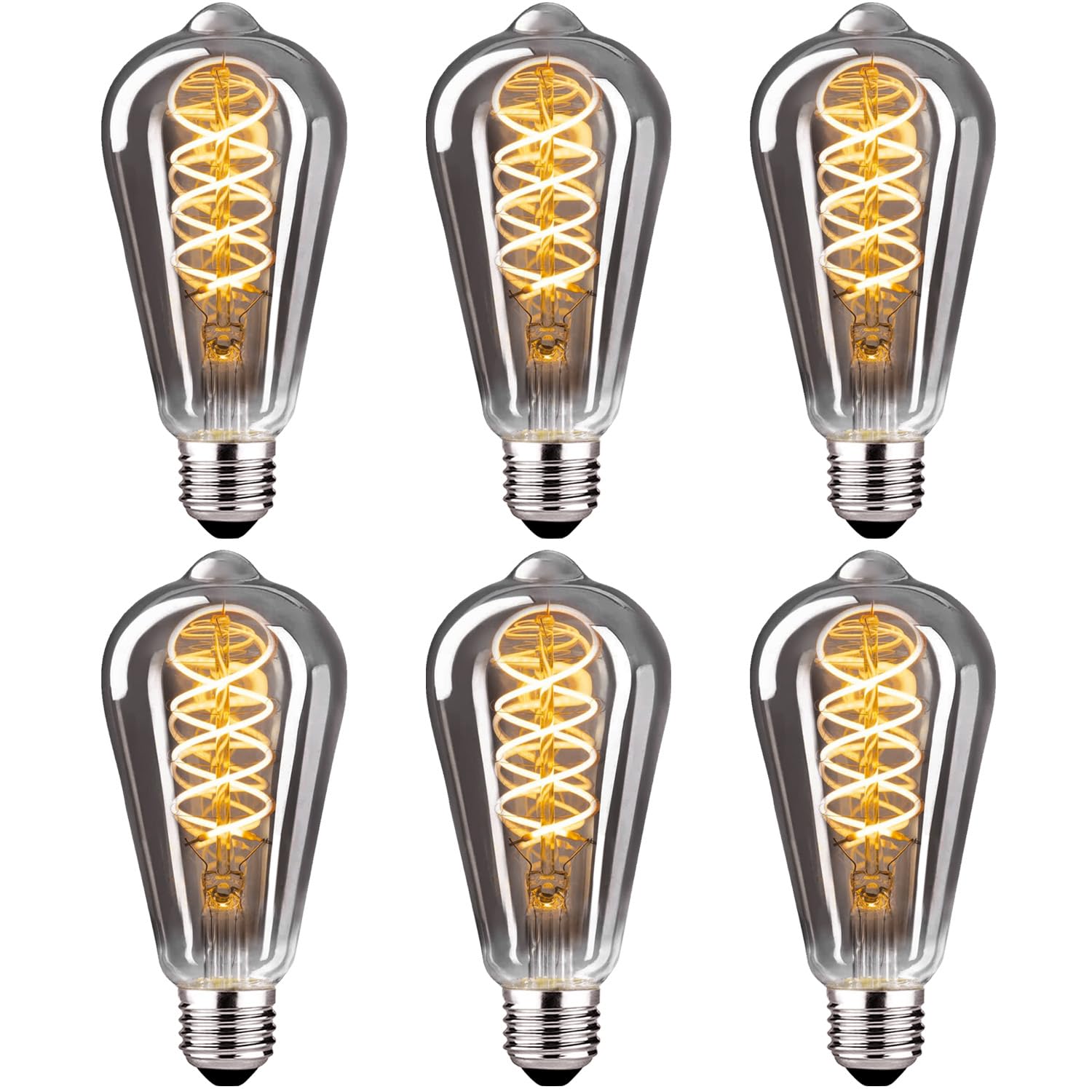 Lampadina Vintage E27, Lampadine e27 luce calda dimmerabile ST64 6W E27 Lampadina LED Edison Vintage ideale per l'illuminazione nostalgica e retrò nel bar di casa, vetro grigio - 6 pezzi(3PBT2)