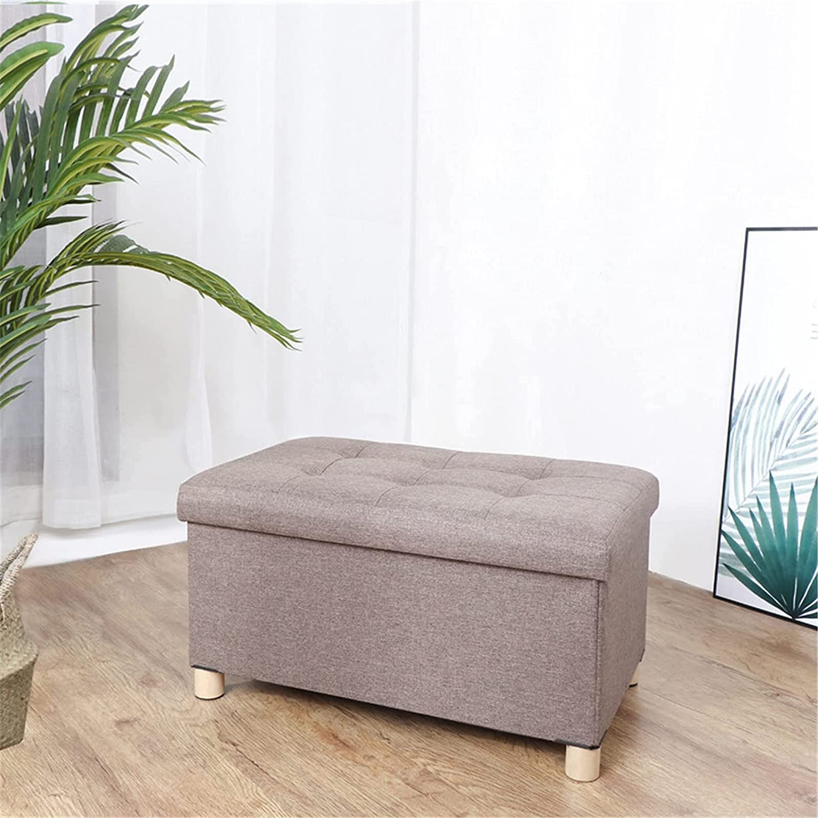 Repose-pieds de rangement carré avec siège rembourré et 4 pieds en bois pour salon