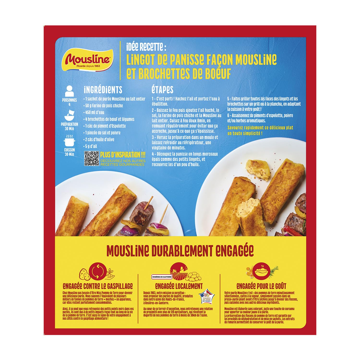 MOUSLINE - Purée Au Lait Entier - Pommes de Terre Françaises Sélectionnées · Onctueux & Crémeux au Lait Entier - les 3 sachets de 125 g - 375g - Le Lot De 4
