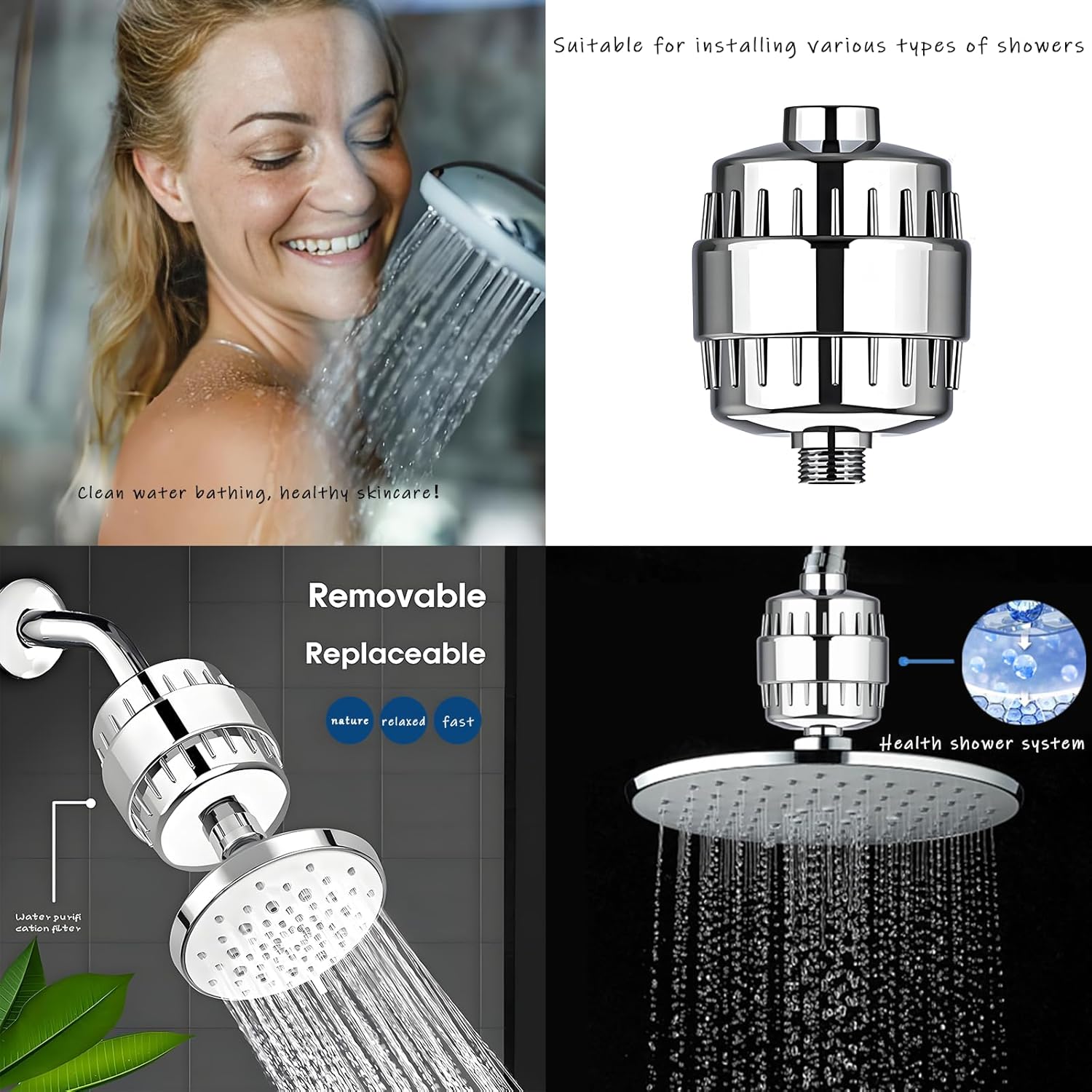 Shower head Filter,20 Level Composite Filter System,Used to Remove Chlorine and Dirt From Hard Water,Significantly Improving the Condition of Skin and Hair(Filter)