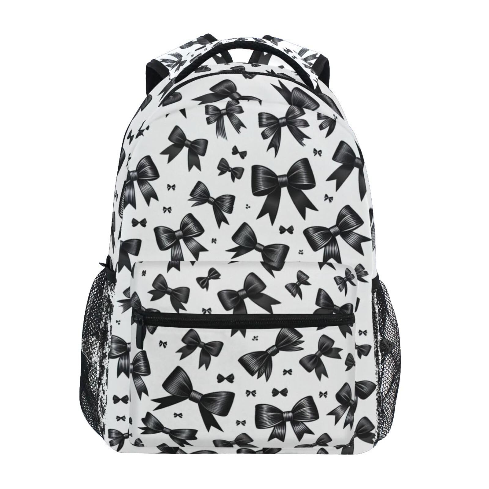 Hezely Black Ribbon Bows School Backpack Bookbags, Athletic Student Laptop Book Bag,Backpack with Side Pockets for Travel, Hiking, Camping