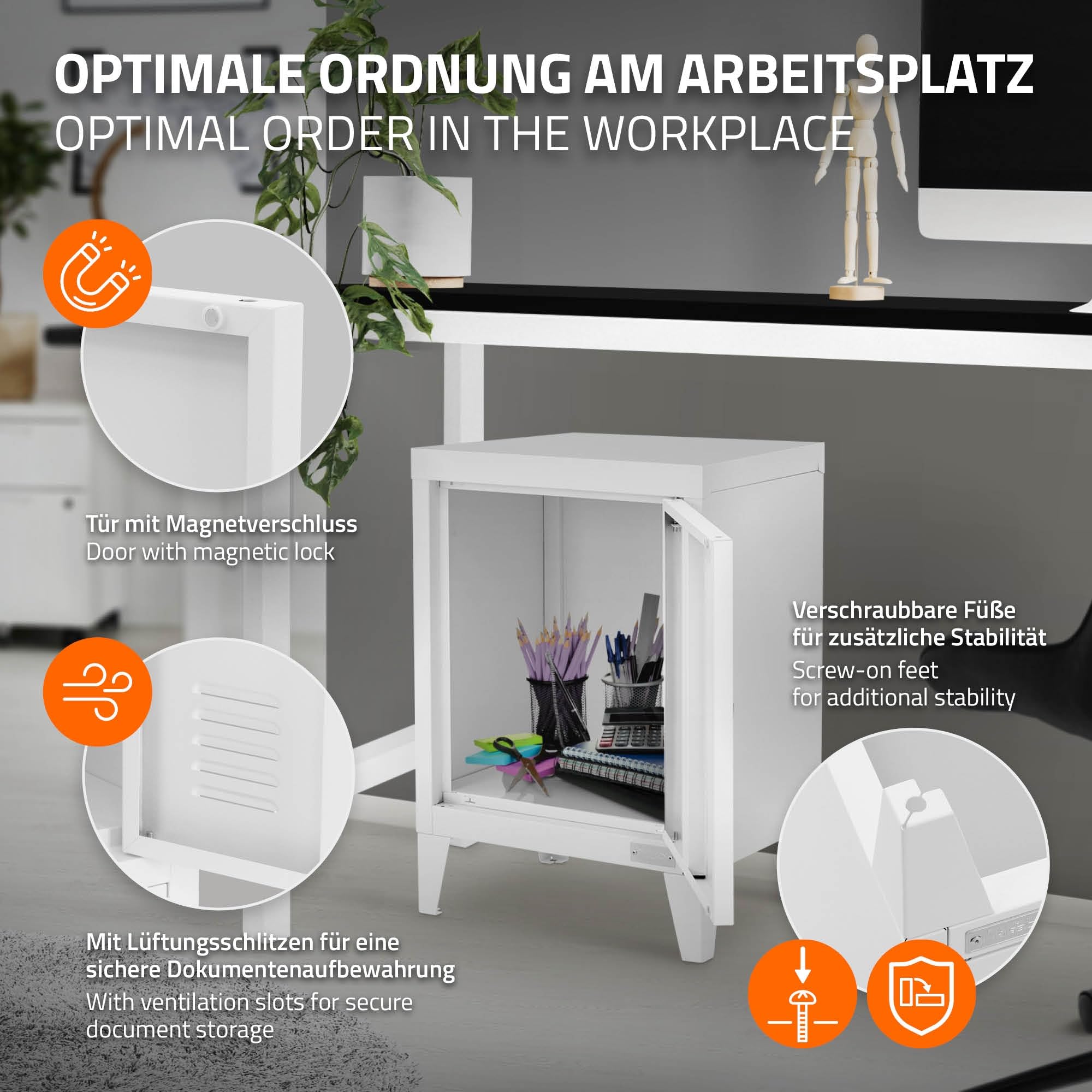 ML-Design uniwersalna szafka metalowa bialy 40x30x57,5 cm stalowa z drzwiami kompaktowa szafka biurowa mala szafka na dokumenty i do przechowywania szafka boczna kawowa do salonu biura sypialni