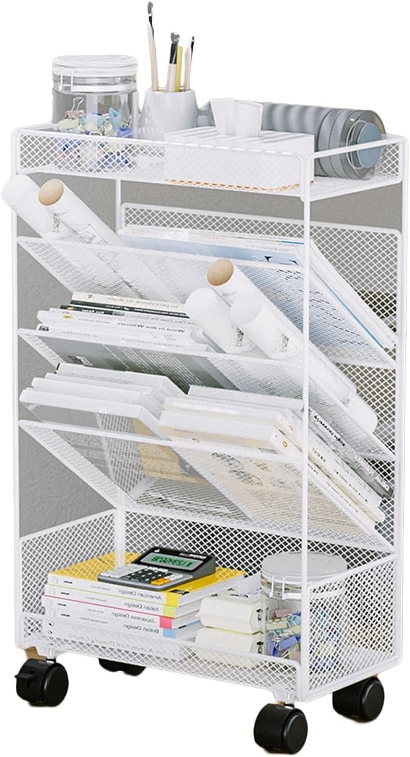 Solution de Rangement Blanche sur Roulette et Étagères pour Bureau