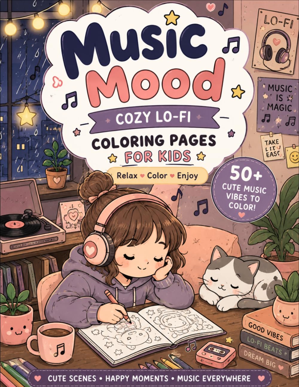 Lo-Fi Music Aesthetic Coloring Pages: Relaxing Music Scenes for Creative Kids
