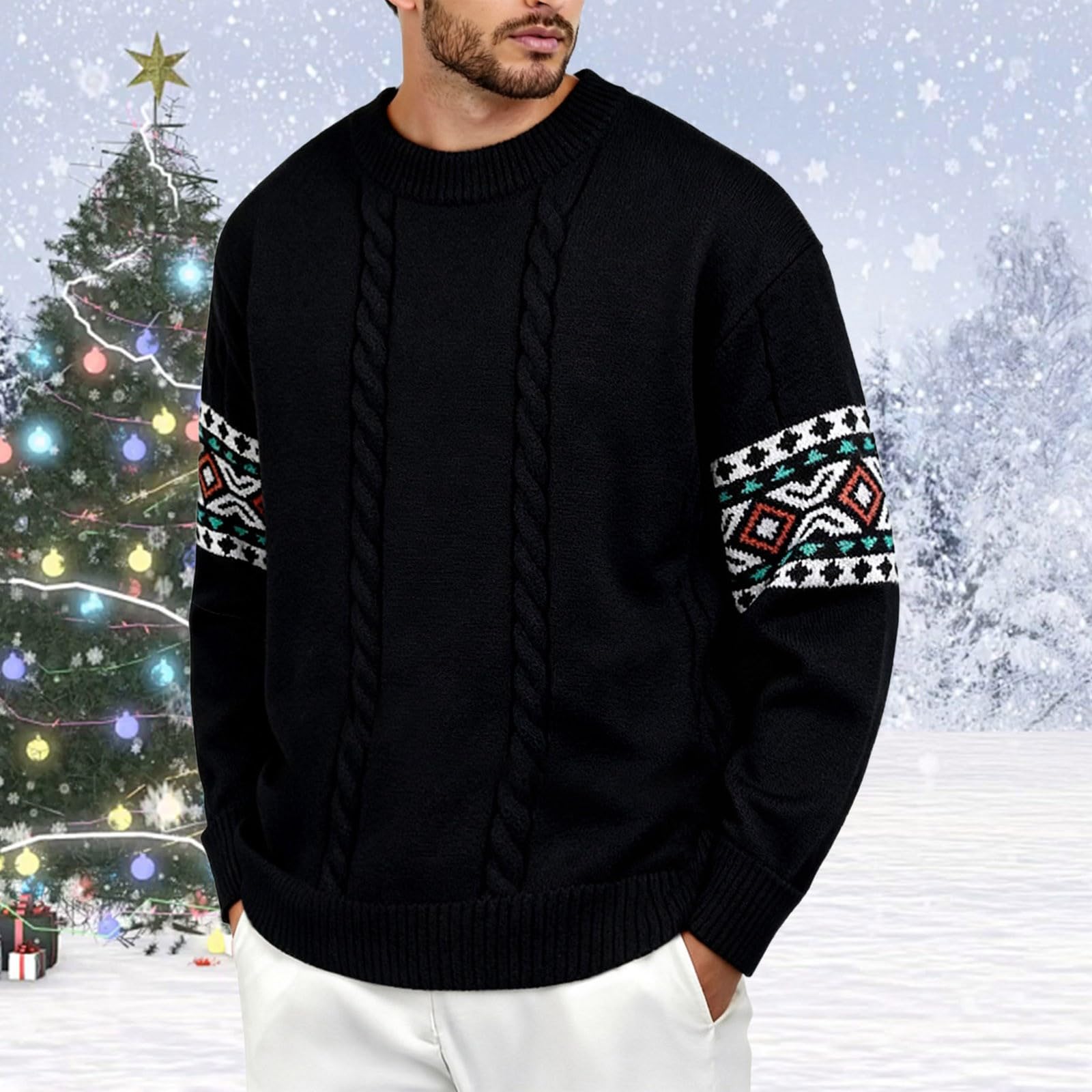 Maglione Uomo Natalizio-Maglione Natalizio Personalizzato-Cappotto Invernale in Maglia, Pullover Casual alla Moda con Design A Maglia Grossa per Ragazzi E Giovani Adulti
