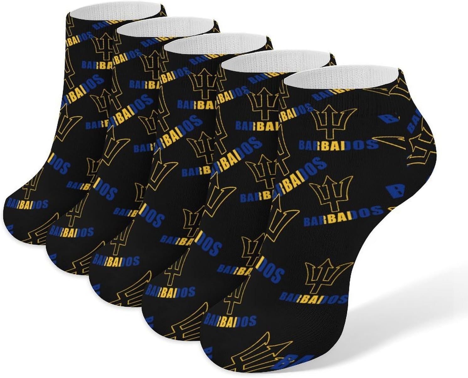 Barbados Flag No Show Ankle Socks Low Cut Non Slip Flat Boat Line 5 Pairs Set
