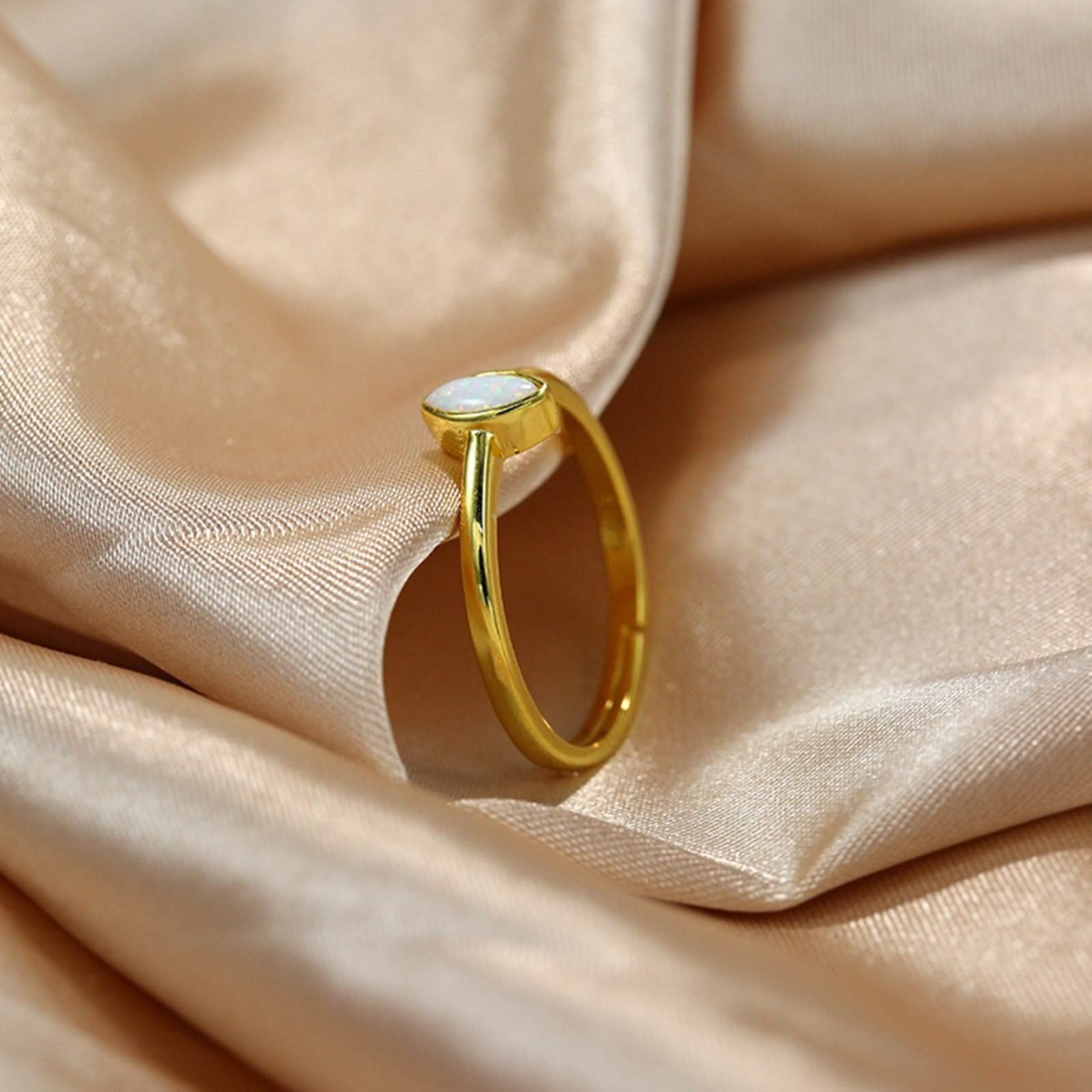 WXKAGF Verstellbare Ringe für Erwachsene, goldene Knöchelringe, oval mit weißem Opal in Marquise-Form, S925-Sterlingsilber, verstellbar