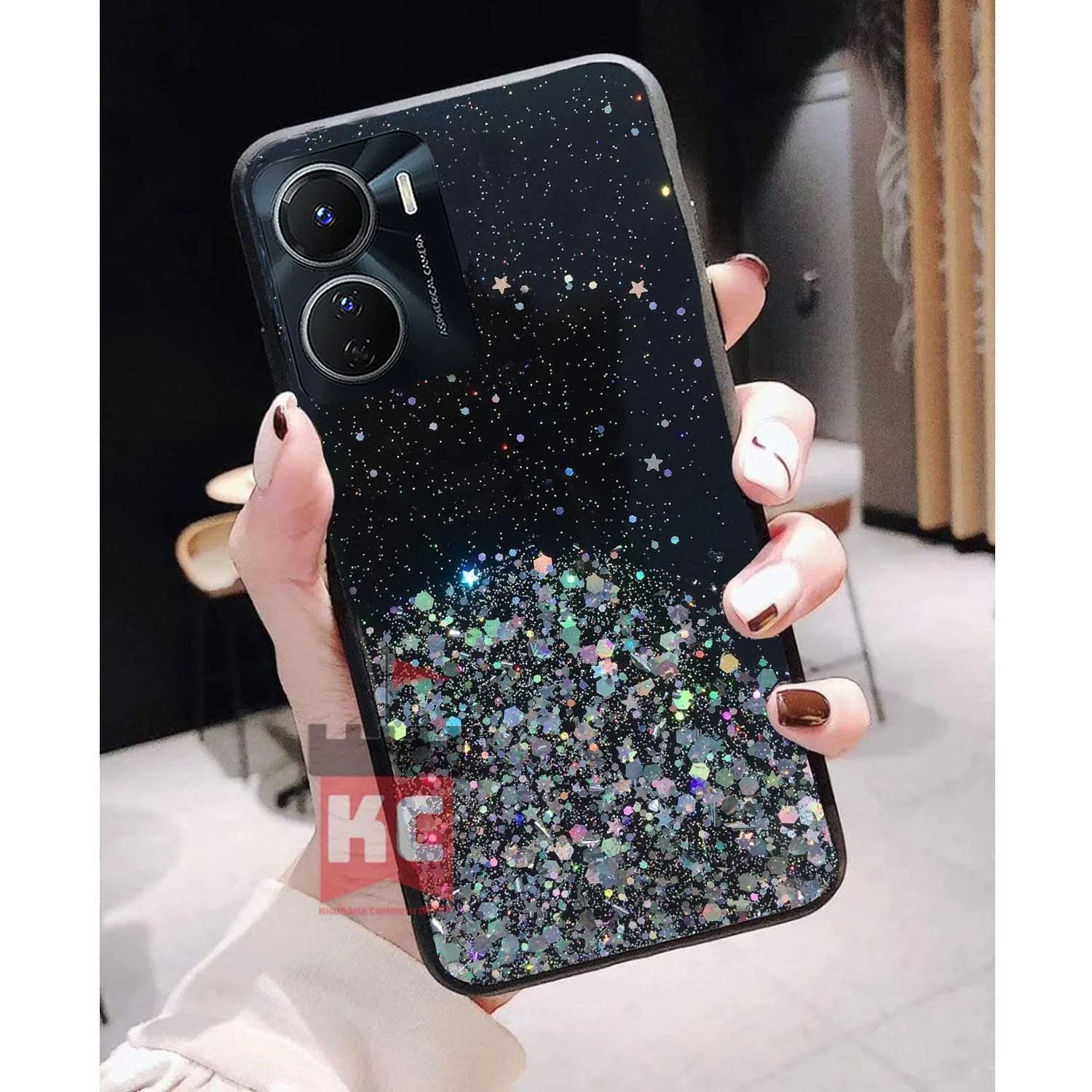 KC Back Cover for Vivo Y16 & Vivo T2x 5G, Starry Dry Fixed Non Moving Sparkling Bling Shining