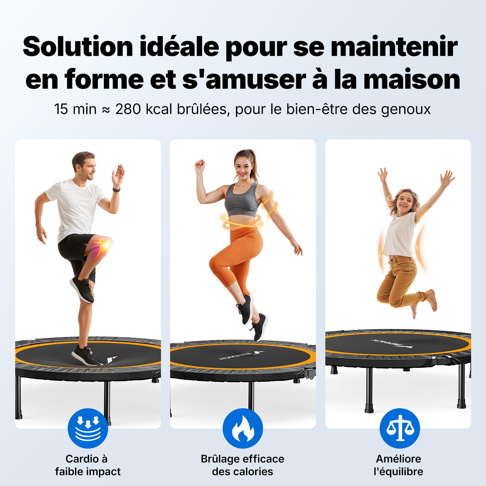 MERACH Trampoline Fitness - 102cm/122cm Mini Trampolines Pliables Charge maximale 330 LB, Trampolines Adulte Trampoline Interieur Silencieux
