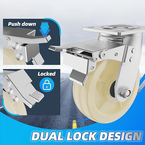 Miniatura 2 de Ruedas giratorias, juego de 4 ruedas de 6 pulgadas, ruedas resistentes con freno, ruedas industriales de bloqueo giratorio, ruedas giratorias de