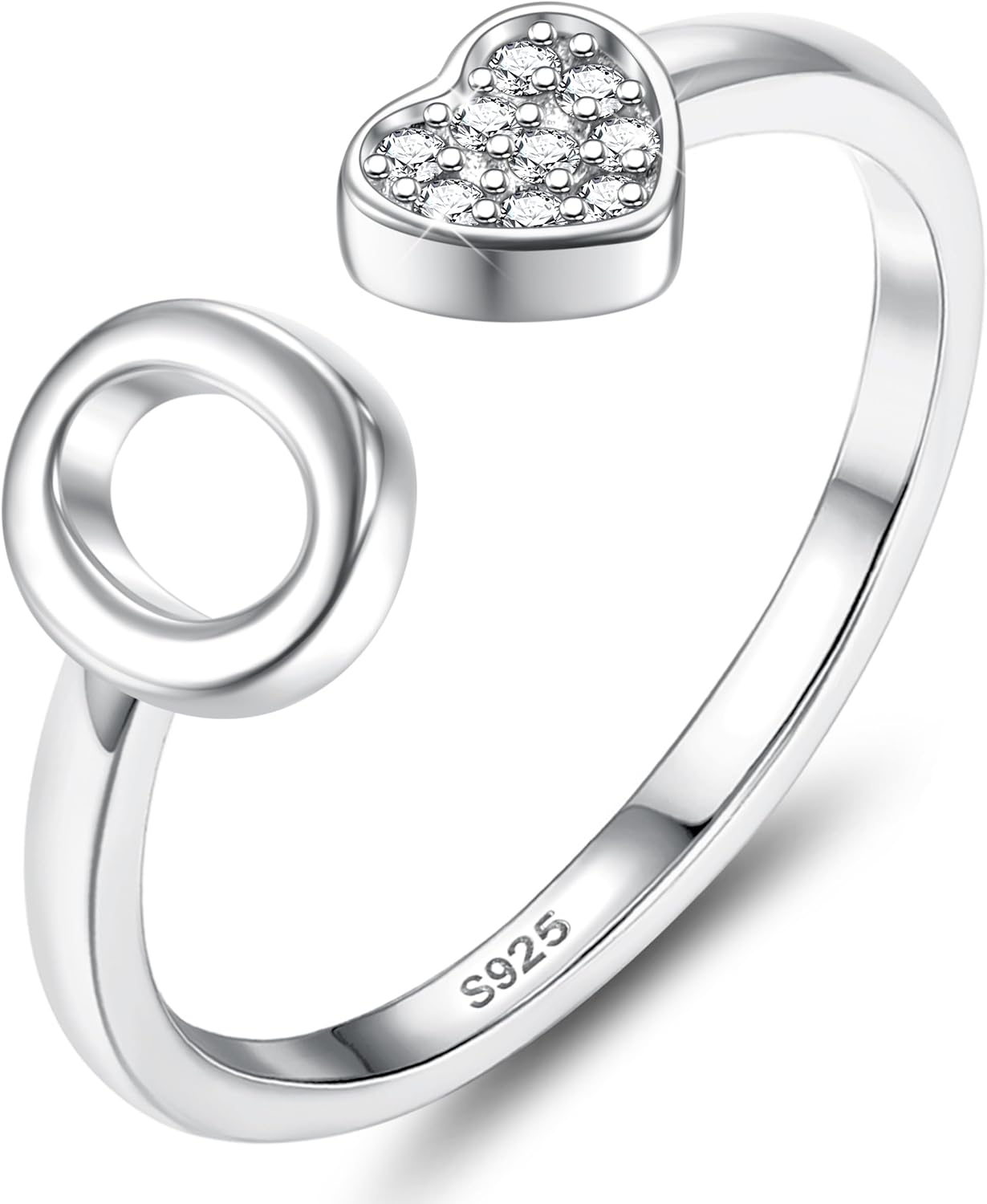 JeweBella Hartvormige ring zilver 925 dames met letters verstelbare ringen vrouwen stapelen duimring vingerring trouwringen verloving promise ring verlovingsring initiaal A-Z ring dames meisjes met