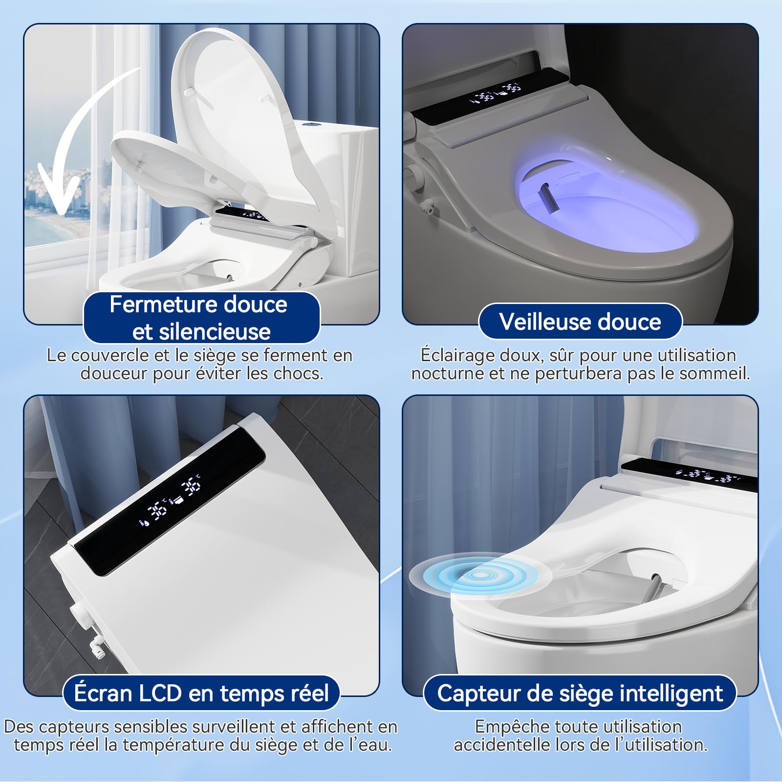YOURLITE Abattant WC Japonais,Lavant Sechant,Blanc | Abattant WC Japonais Électrique,Abattant Toilette Japonais,Frein de Chute,Veilleuse,Forme V,Télécommande