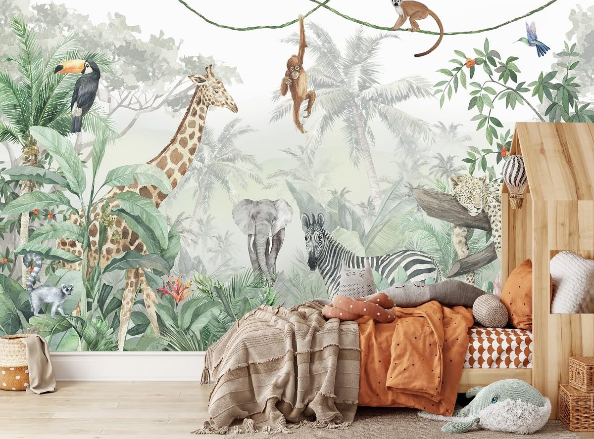Papel Pintado Pared 3D Papel Tapiz Habitación Infantil Animales De La Selva Vivero Fotomurales 3D Tv Fondo Pared Dormitorio Murales Papel Tapiz Moderno