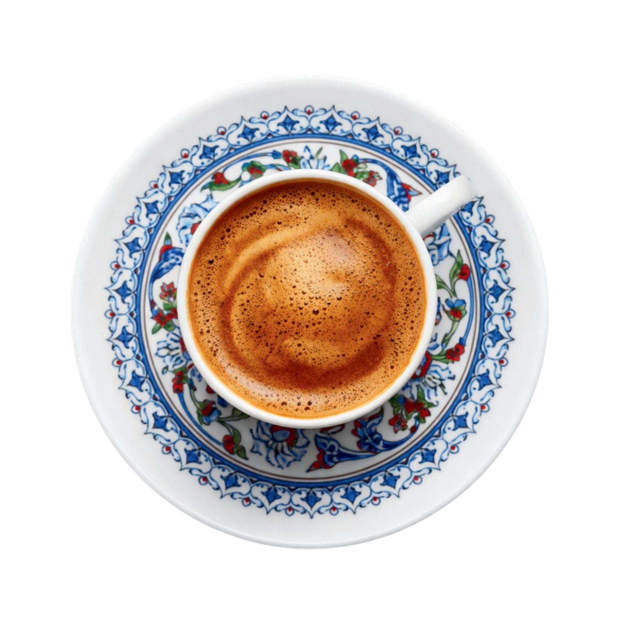 Kütahya Porselen Topkapi Türkische Kaffeetassen 12-teilig, aus Porzellan, 6 Mokkatassen 70 ml mit 6 Untertassen, İznik Dekor, Türkischer Kaffee Espresso Tassen Set, Floral