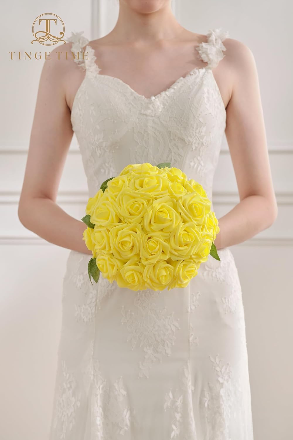 TINGE TIME Yellow Flowers Artificial Rose 25pcs Realistic Fake Roses for DIY Wedding Bouquet Baby Shower Centerpiece Floral Arrangement Party Home Cake Decorations - Image 4